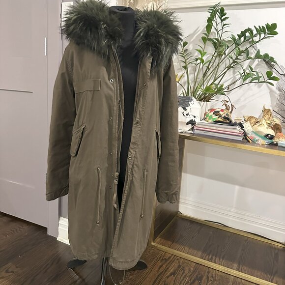 Mr. and Mrs Italy Real Fur Lined Army Green Parka Jacket XS - Picture 2 of 11